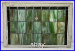 Antique Mission Arts & Crafts Leaded Green Slag & Stained Glass Window 44.5