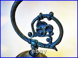 Antique Nouveau Arts Crafts Handel Era Stain Leaded Glass Shade Brass Lamp, 1900