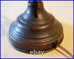 Antique Nouveau Arts Crafts Handel Era Stain Leaded Glass Shade Brass Lamp, 1900