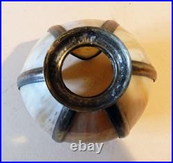 Antique Nouveau Arts Crafts Handel Era Stain Leaded Glass Shade Brass Lamp, 1900