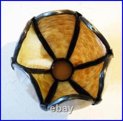 Antique Nouveau Arts Crafts Handel Era Stain Leaded Glass Shade Brass Lamp, 1900