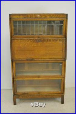 Antique Oak Barrister Bookcase / Secretary Leaded Glass Window 1900's 58 Tall