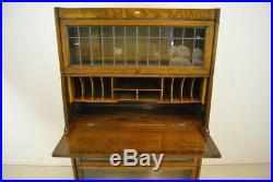 Antique Oak Barrister Bookcase / Secretary Leaded Glass Window 1900's 58 Tall