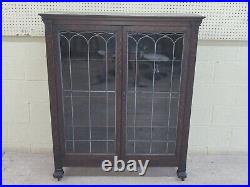 Antique Oak Bookcase, Locking Leaded Glass Doors, Claw Footed, Pickup Only