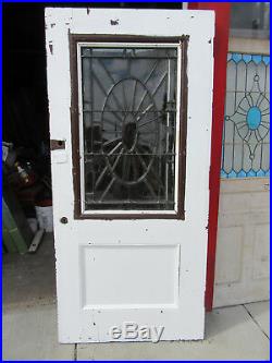 Antique Oak Door With Beveled Leaded Glass 39 X 83 Architectural Salvage