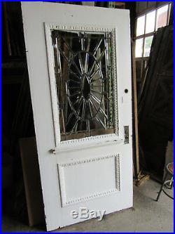 Antique Oak Door With Beveled Leaded Glass 39 X 83 Architectural Salvage