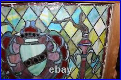 Antique Ornate Victorian c. 1890 Stained Leaded Glass WithJewels 26 x 26 Window 1