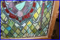 Antique Ornate Victorian c. 1890 Stained Leaded Glass WithJewels 26 x 26 Window 1
