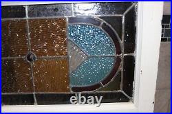 Antique Ornate c. 1900 Stained Leaded Jewels Glass Transom Window 56x16