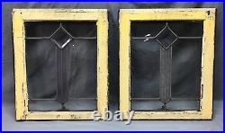 Antique Pair 18x21 Leaded Glass Window Sashes Beveled Diamond Old 815-24B