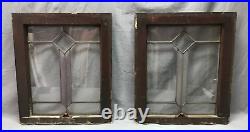 Antique Pair 18x21 Leaded Glass Window Sashes Beveled Diamond Old 815-24B