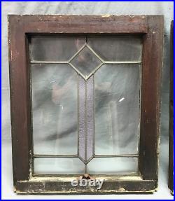 Antique Pair 18x21 Leaded Glass Window Sashes Beveled Diamond Old 815-24B