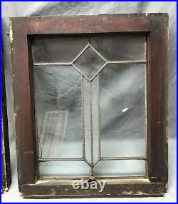 Antique Pair 18x21 Leaded Glass Window Sashes Beveled Diamond Old 815-24B