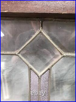 Antique Pair 18x21 Leaded Glass Window Sashes Beveled Diamond Old 815-24B