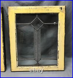 Antique Pair 18x21 Leaded Glass Window Sashes Beveled Diamond Old 815-24B