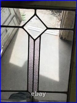 Antique Pair 18x21 Leaded Glass Window Sashes Beveled Diamond Old 815-24B