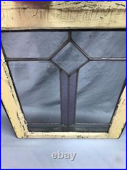 Antique Pair 18x21 Leaded Glass Window Sashes Beveled Diamond Old 815-24B