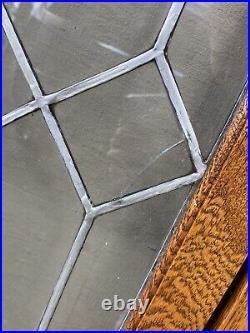 Antique Pair Leaded Glass Cabinet Case Doors Tiger Oak WAVY GLASS 17 Panels #B
