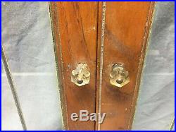 Antique Pair Oak Leaded Glass Book Case Doors 13x30 Vtg Cabinet Cupboard 424-20B