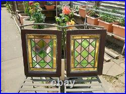 Antique Pair of Leaded Stained Glass Window Panel Victorian Original Harlequin 5