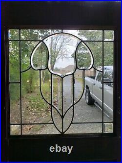 Antique Pine Door With Beveled Leaded Glass Architectural Salvage