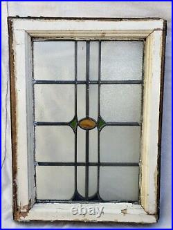 Antique Prairie School Style Stained Glass Window Exterior Wood Frame 17 x 11