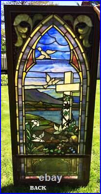 Antique STAINED LEADED GLASS CHURCH WINDOW ART GLASS 1910