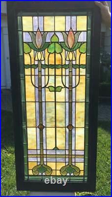 Antique STAINED LEADED GLASS WINDOW