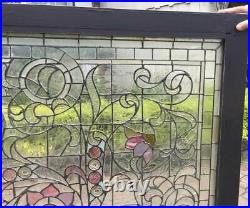 Antique STAINED LEADED(JEWELED) GLASS WINDOW / Waterbury Ct. BANK