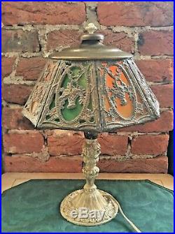 Antique Salem Bros. #10 Lamp with Leaded Slag Glass Shade Flower Basket Design