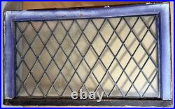 Antique Salvaged Rectangular Leaded Glass Window Panel Diamond Pattern 21 x 36