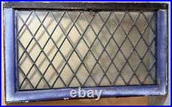Antique Salvaged Rectangular Leaded Glass Window Panel Diamond Pattern 21 x 36