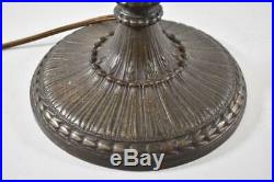 Antique Slag Glass Leaded Panel Lamp Base Floral Ribbon Bow Details