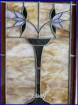 Antique Slag Glass Window With Vase Of Flowers