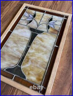 Antique Slag Glass Window With Vase Of Flowers