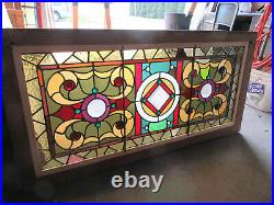 Antique Stained And Beveled Glass Transom Window 24 Jewels 46 X 23 Salvage