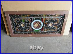 Antique Stained And Beveled Glass Transom Window 24 Jewels 46 X 23 Salvage