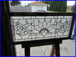 Antique Stained Beveled Jeweled Glass Transom Window 44 X 20 Salvage