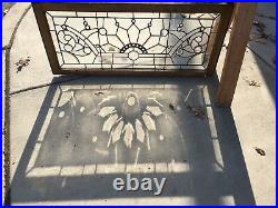 Antique Stained Beveled Jeweled Glass Transom Window 44 X 20 Salvage