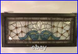 Antique Stained Beveled Jeweled Glass Transom Window 45 1/2 X 20 Salvage