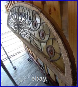 Antique Stained-Glass Arch/Peacock Window 80 x 21.5