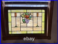 Antique Stained Glass Fruit Grapes Rectangle Window Hanging 34x24. Make An Offer