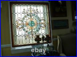 Antique Stained Glass Landing Window 42 X 46 Gorgeous