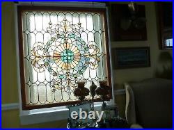 Antique Stained Glass Landing Window 42 X 46 Gorgeous