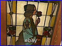 Antique Stained Glass Style Window Door Panel Gather Ye Rosebuds Framed Art