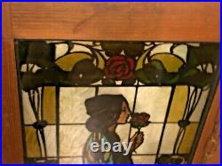 Antique Stained Glass Style Window Door Panel Gather Ye Rosebuds Framed Art