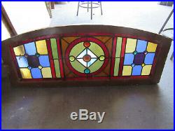 Antique Stained Glass Transom Window 13 Jewels 43.25 X 17.5 Salvage