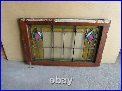 Antique Stained Glass Transom Window Tulips 1 Of 2 31.5 X 20 Salvage