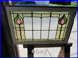 Antique Stained Glass Transom Window Tulips 2 Of 2 31.5 X 20 Salvage