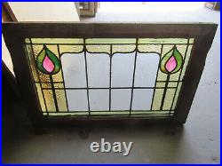 Antique Stained Glass Transom Window Tulips 2 Of 2 31.5 X 20 Salvage